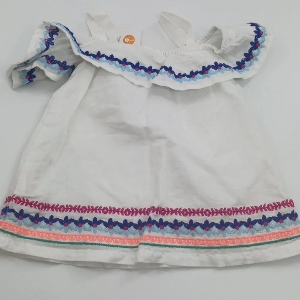 GYMBOREE Dress Boho Embroidered White Ruffle Linen Blend Girls Size 0-3 Months